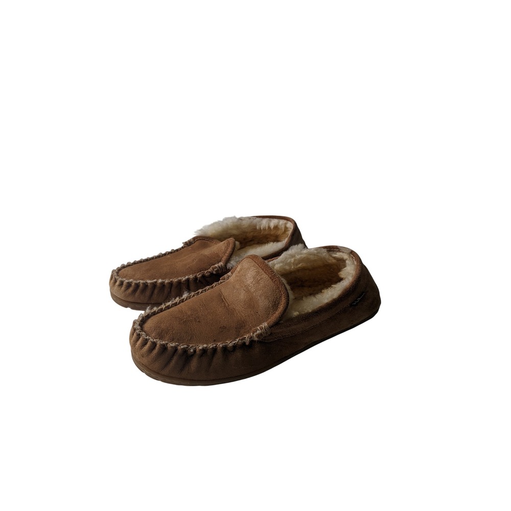 LL Bean Wicked Good Moccasins Brown Suede Shearling Slippers 296508 Mens 9